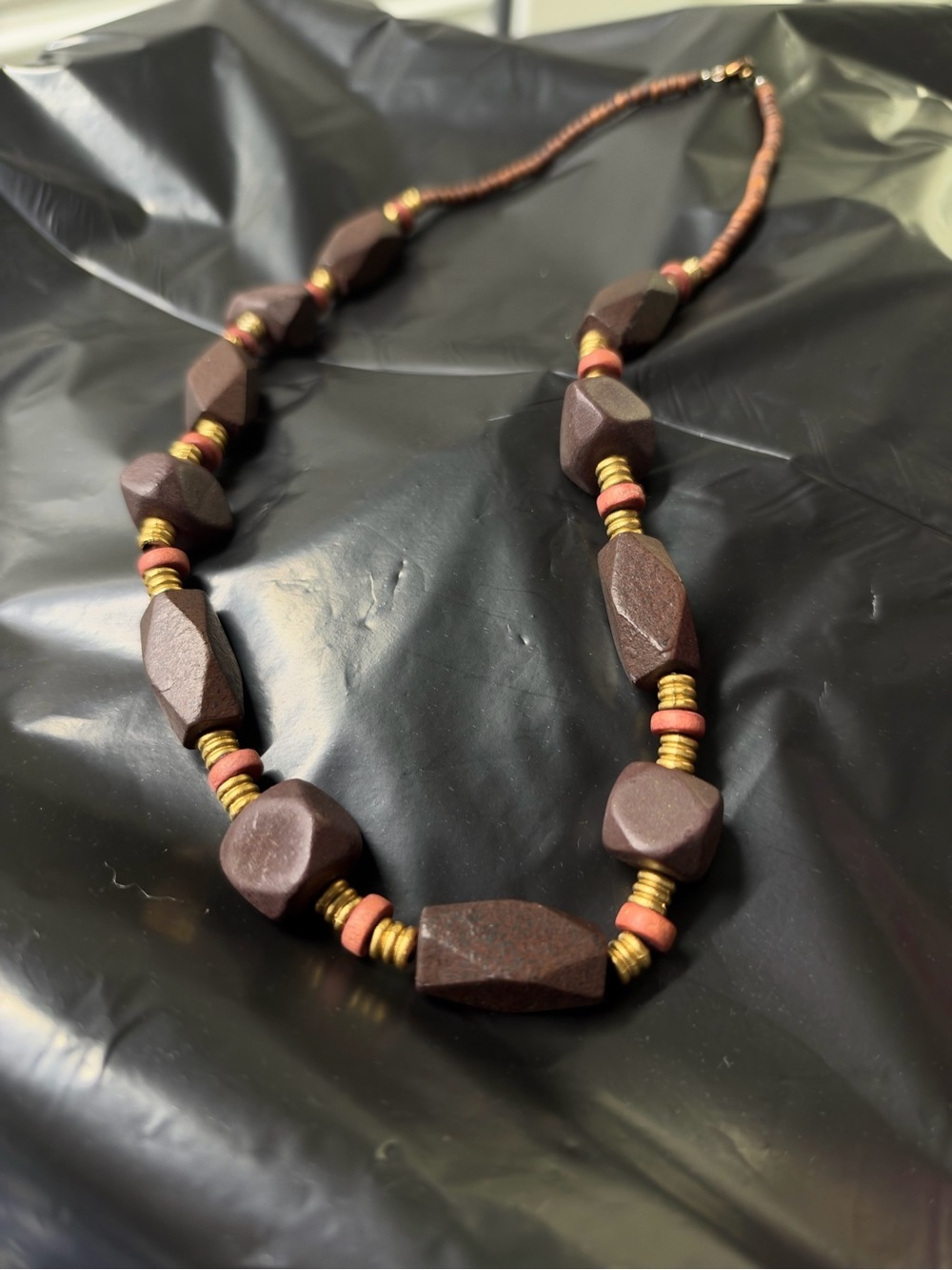 Brown Faceted Bead Necklace with Gold Accents - Women Jewelry